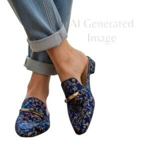 Pedder Red Womens Blue Floral Slip On Backless Mules Dress Shoe Sz 37 | US 6.5